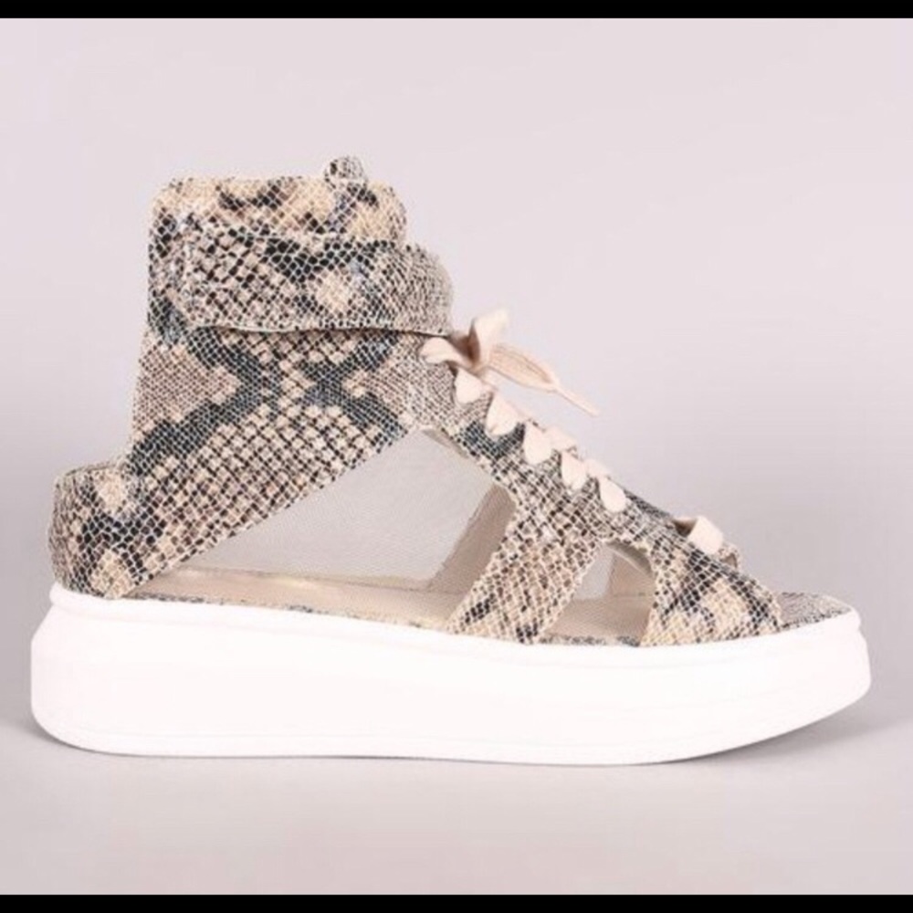 Trendy Snakeskin Peep Toe Sneakers - Picture 2 of 6